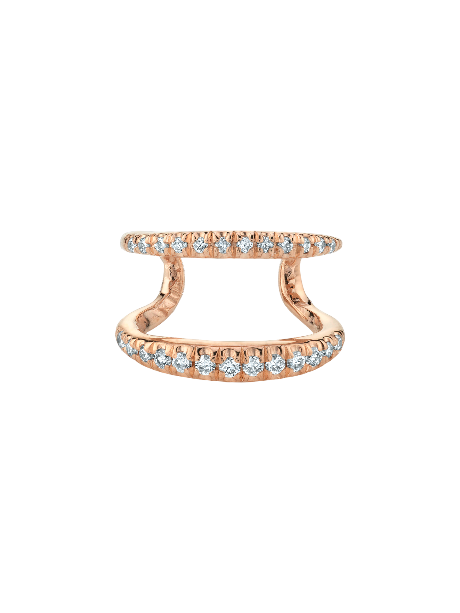 Twin tusk ear cuff with double line pavé white diamonds 14 rose gold